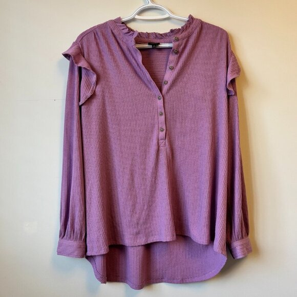 Lee Lavender Ruffle Shoulder Waffle Knit Top Size 1X - Picture 4 of 9